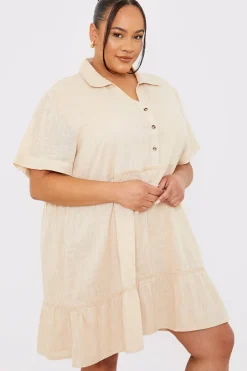 Linen Blend Trim Detail Collared Smock Dress