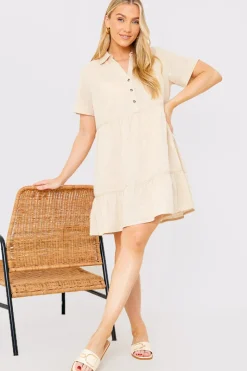 Linen Blend Trim Detail Collared Smock Dress