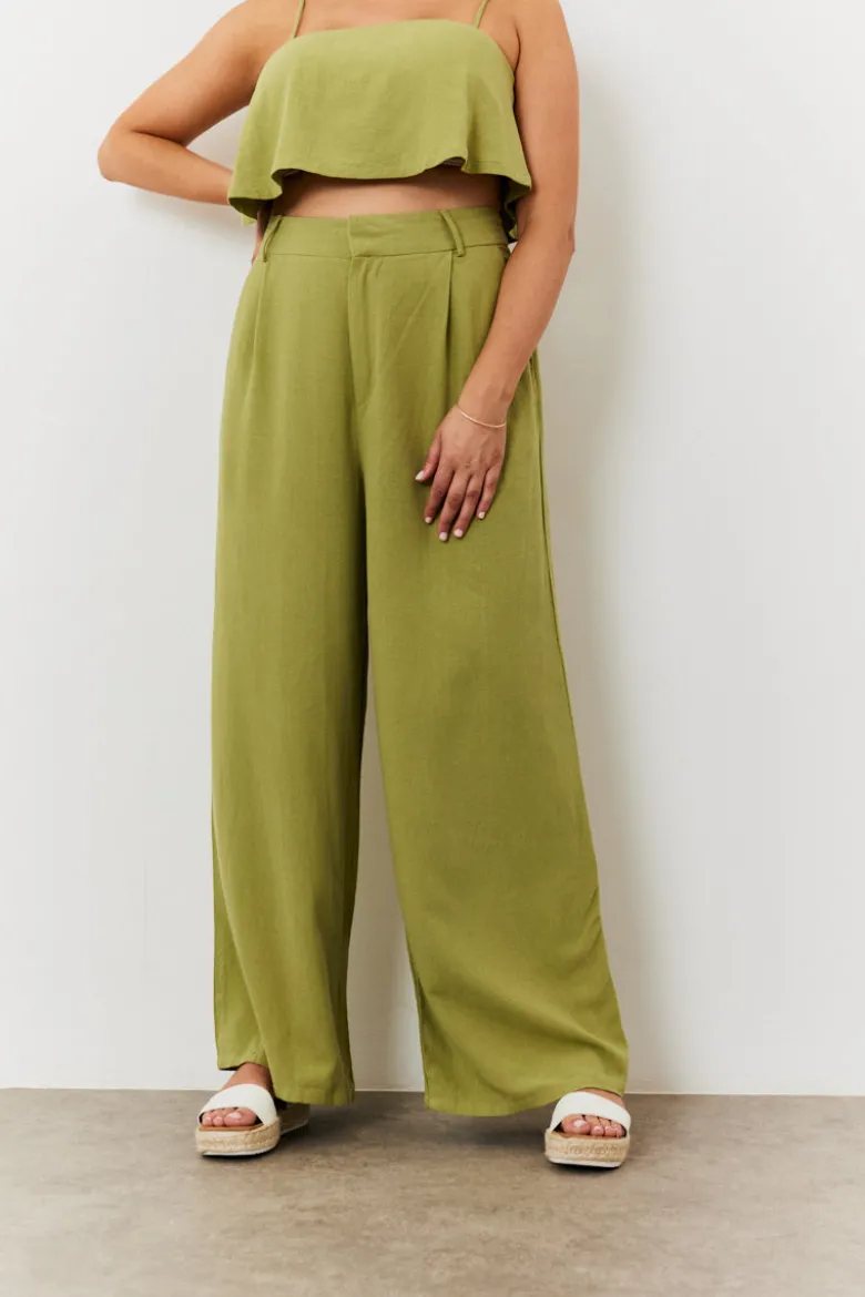 Linen Blend Wide Leg Trouser