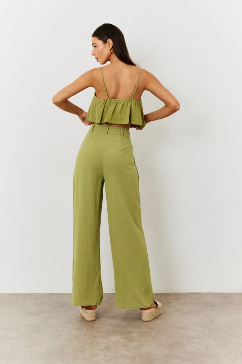 Linen Blend Wide Leg Trouser