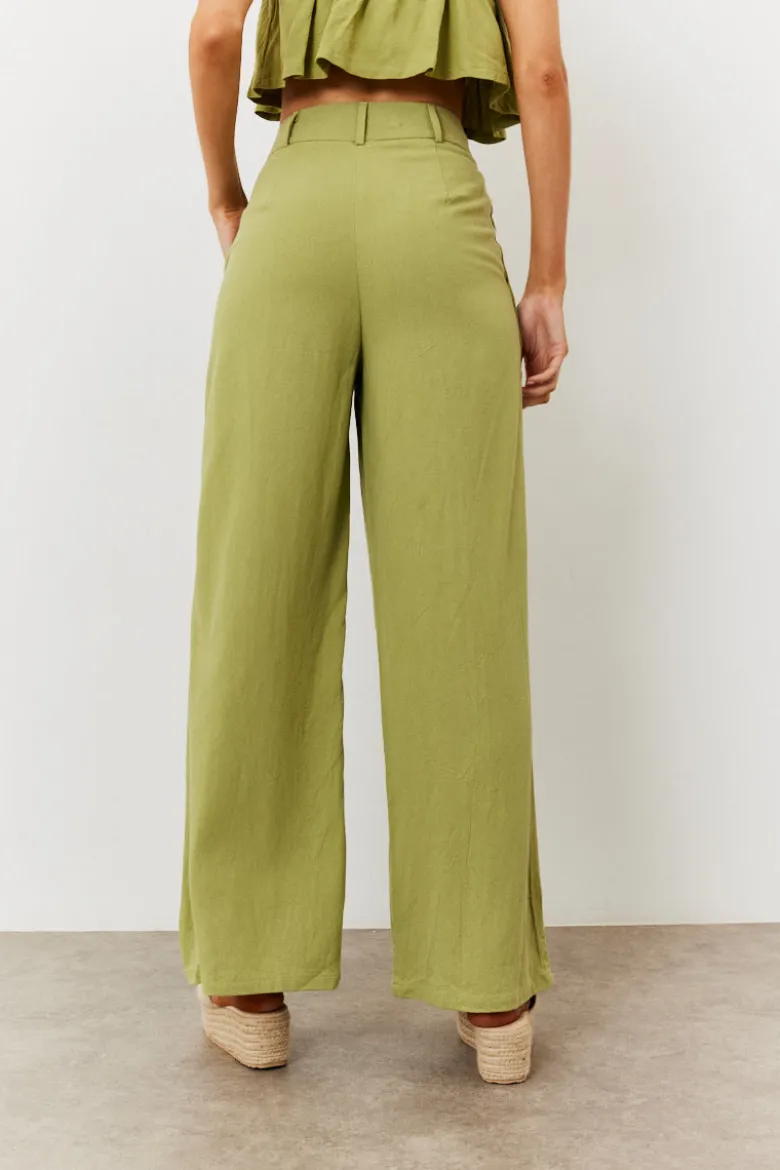 Linen Blend Wide Leg Trouser
