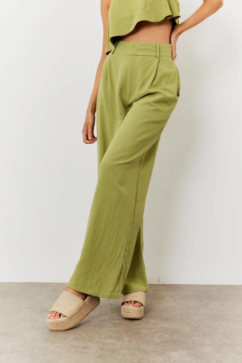 Linen Blend Wide Leg Trouser