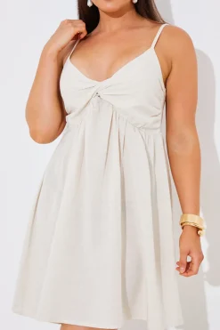 Linen Look Strappy Twist Front Mini Dress