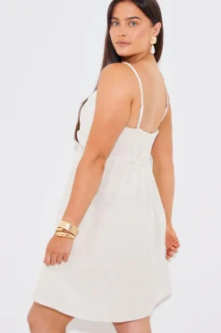 Linen Look Strappy Twist Front Mini Dress