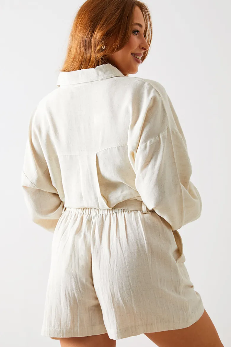 Linen Look Tie Waist Shorts