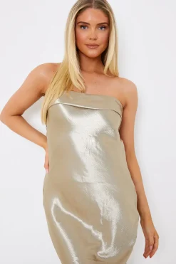 Liquid Satin Bandeau Cut Out Back Maxi Dress