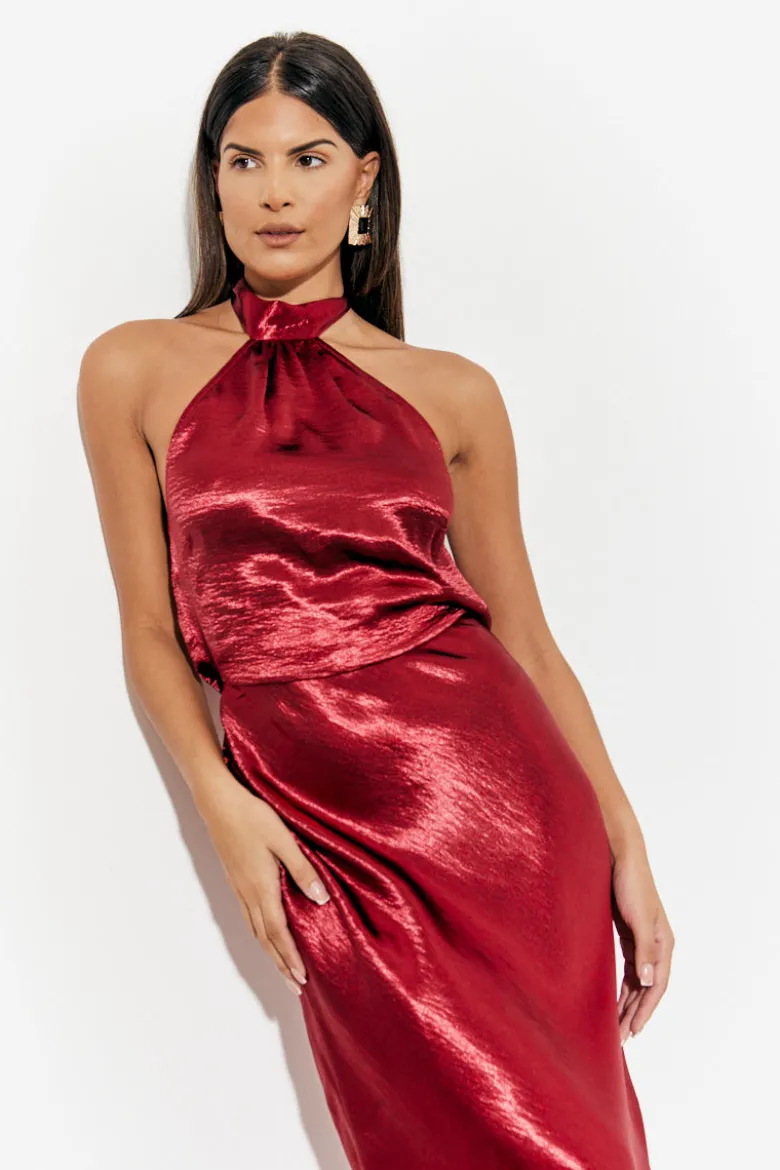 Liquid Satin Halterneck Cowl Back Midaxi Dress