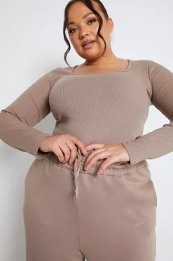 Long Sleeved Ribbed Square Neck Bodysuit