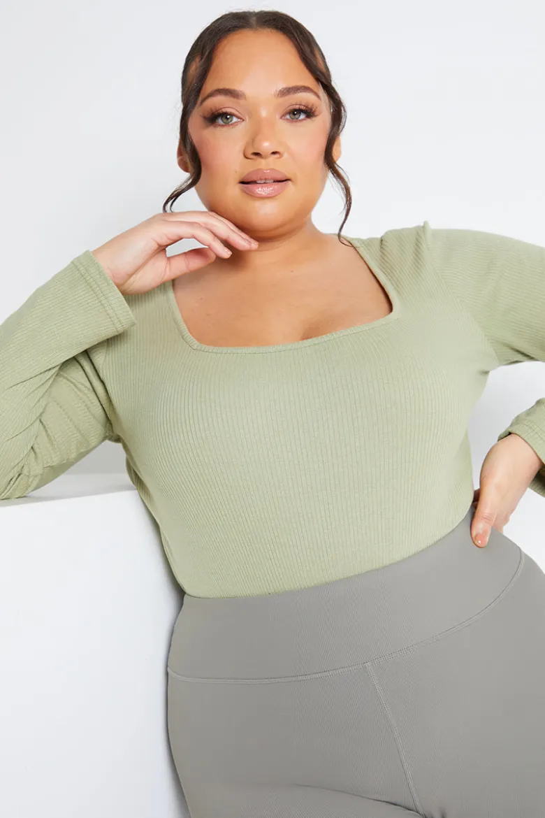 Long Sleeved Ribbed Square Neck Bodysuit