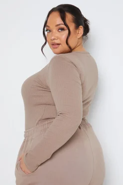 Long Sleeved Ribbed Square Neck Bodysuit