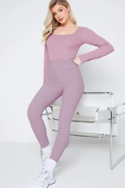 Long Sleeved Ribbed Square Neck Bodysuit