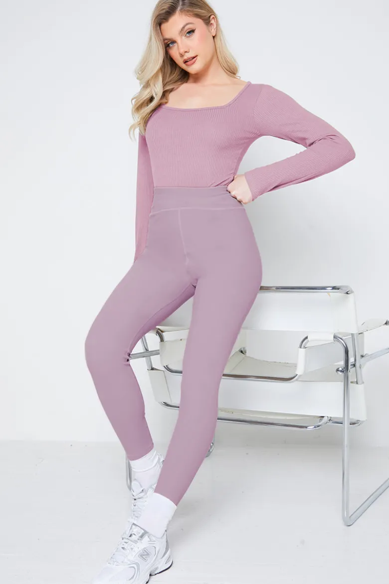 Long Sleeved Ribbed Square Neck Bodysuit
