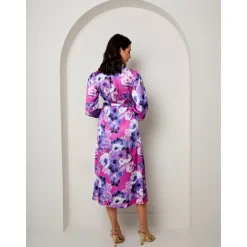 Long Sleeve Floral Wrap Dress in Purple