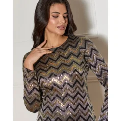 Long Sleeve Sequin Mini Dress in Multi