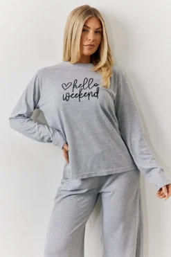 Long Sleeve Top and Trouser Slogan PJ Set
