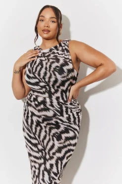 Magic Sculpting Mesh Ruched Detail Bodycon Midi Dress