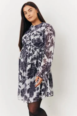 Maternity Crew Neck Printed Smock Dress