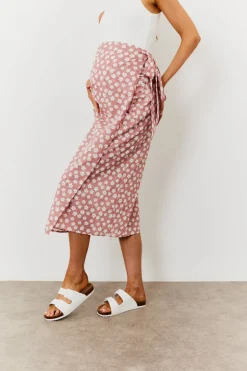 Maternity Floral Print Wrap Front Midi Skirt