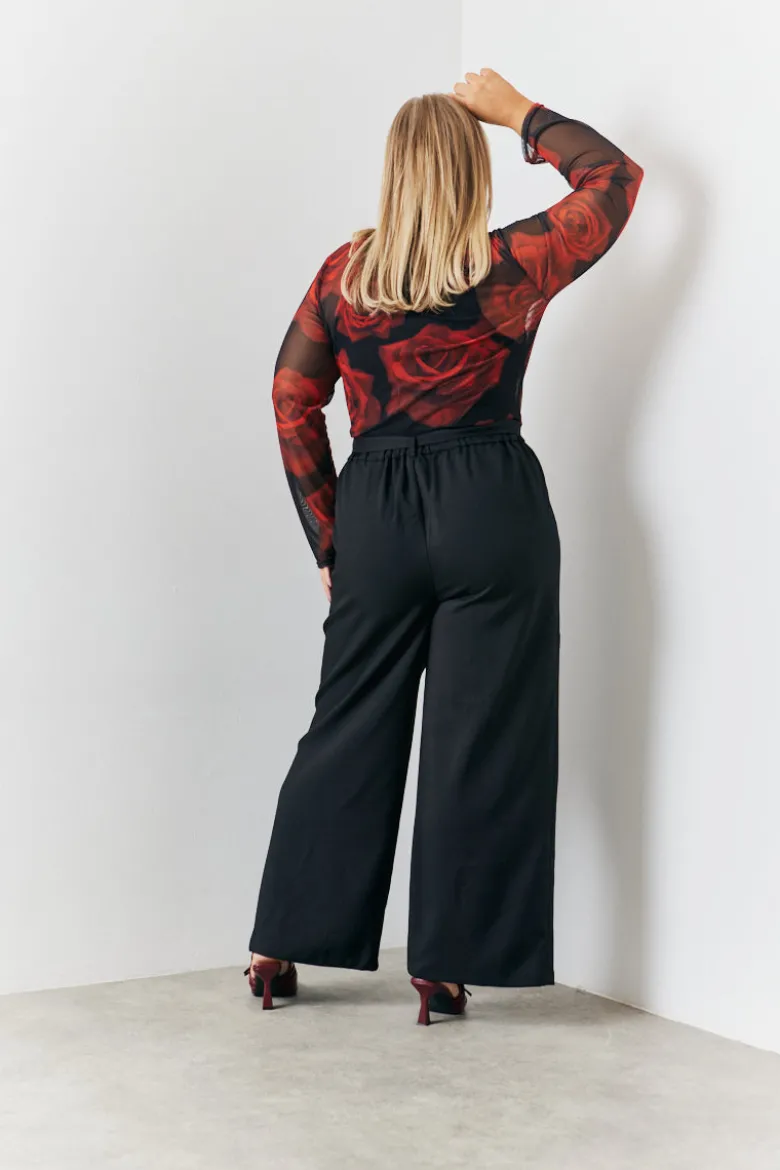 Mesh All Over Rose Print Long Sleeve Top