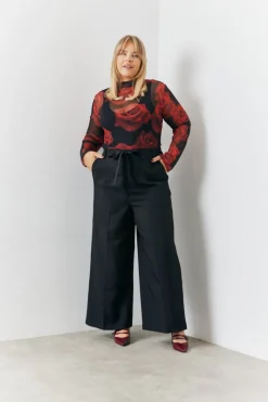 Mesh All Over Rose Print Long Sleeve Top