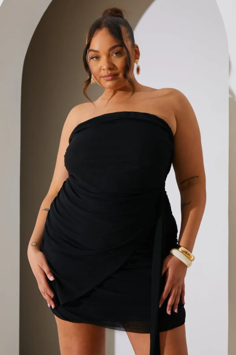 Mesh Bandeau Drape Mini Dress