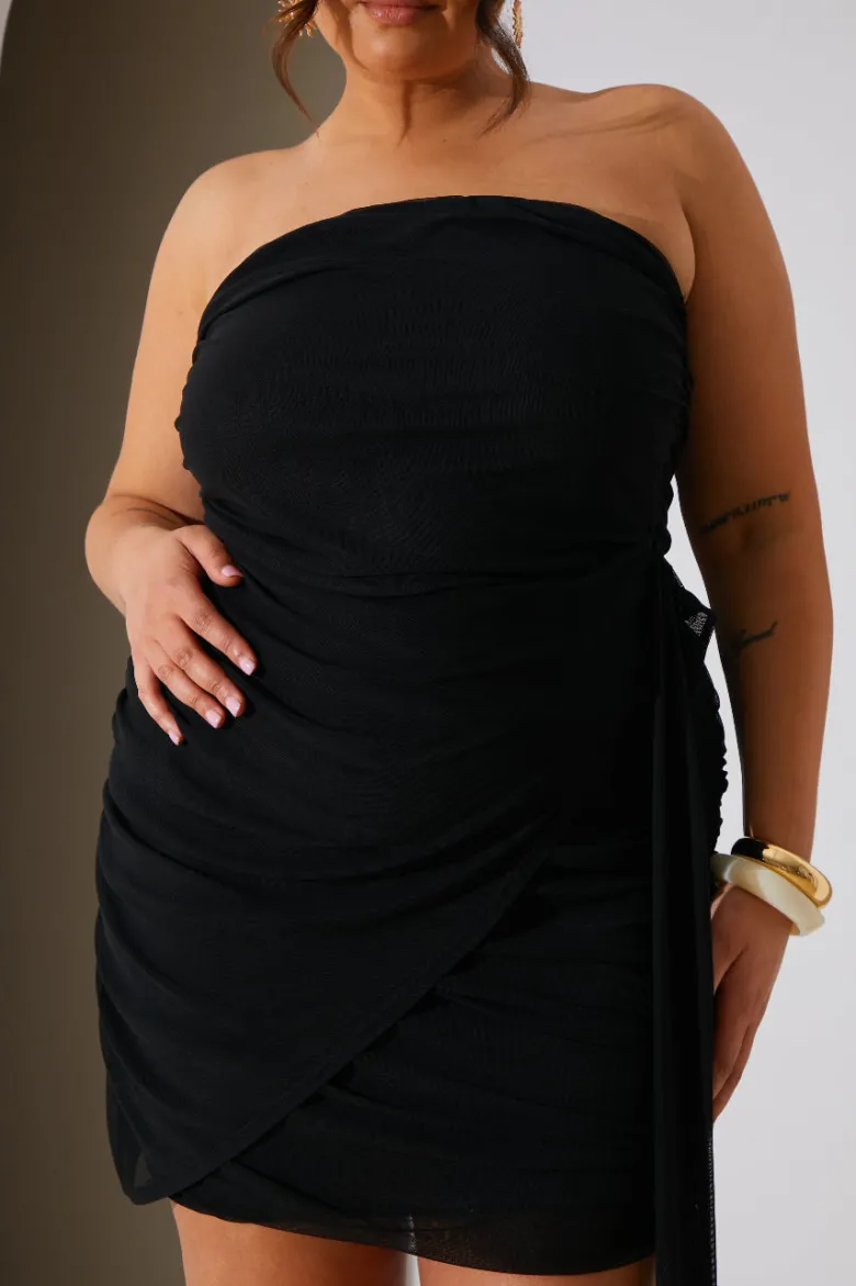 Mesh Bandeau Drape Mini Dress
