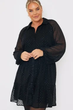 Metallic Dobby Collared Smock Dress