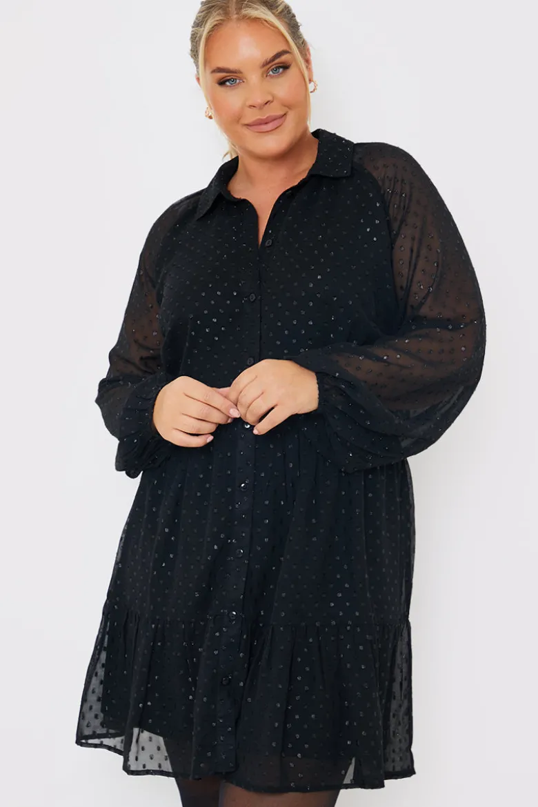 Metallic Dobby Collared Smock Dress