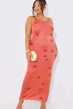 Metallic Floral Detail Knit Maxi Dress