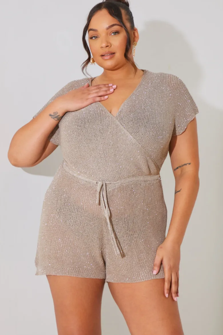 Metallic Knit Drawstring Playsuit