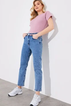 Mid Straight Leg High Rise Ankle Grazer Jeans