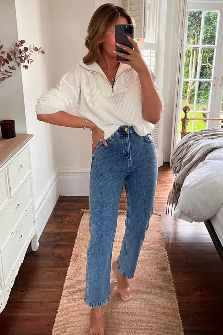 Mid Straight Leg High Rise Ankle Grazer Jeans