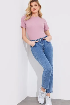 Mid Straight Leg High Rise Ankle Grazer Jeans
