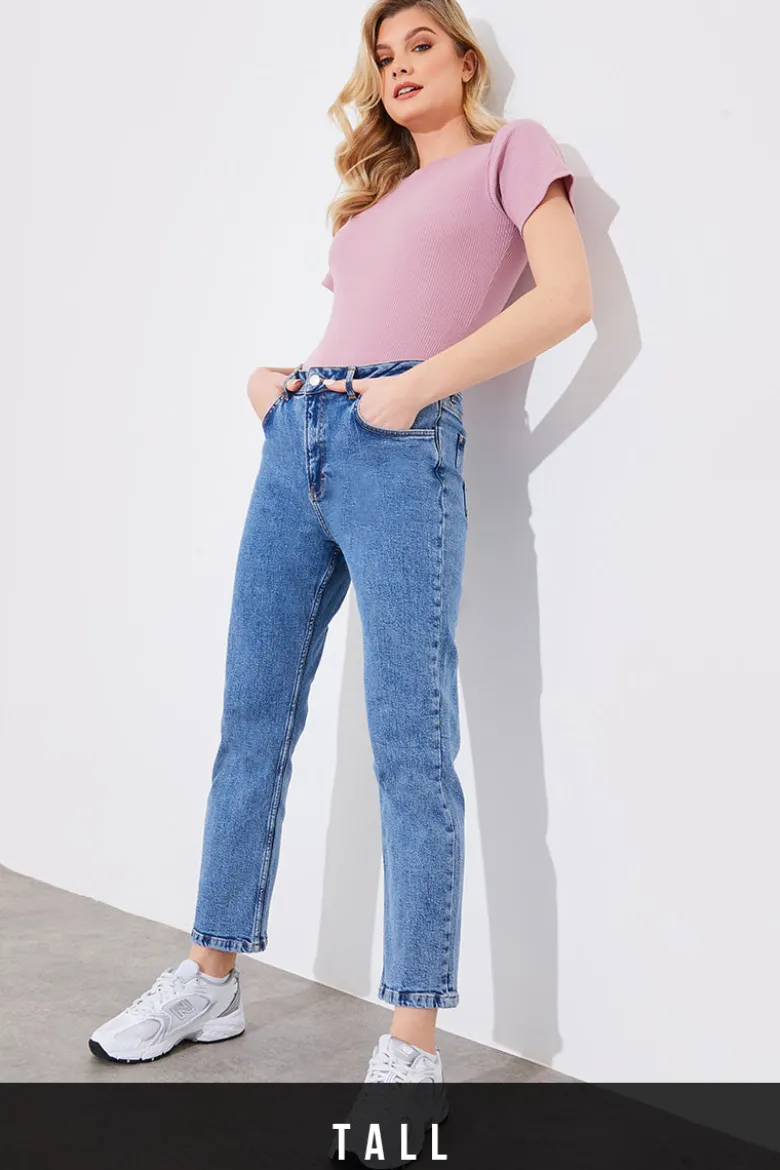 Mid Straight Leg High Rise Ankle Grazer Jeans