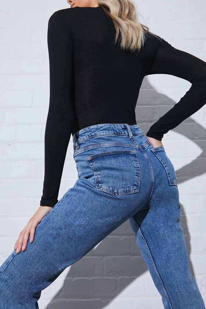 Mid Straight Leg High Rise Ankle Grazer Jeans