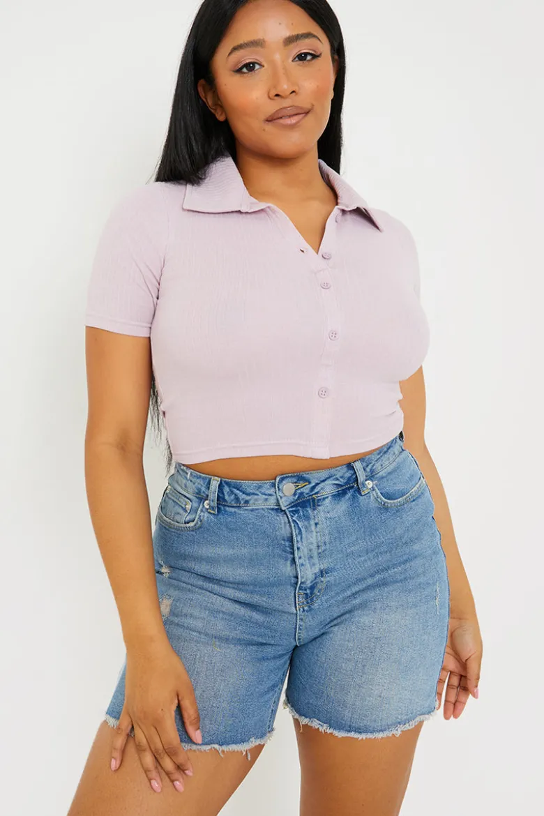Mid Wash Ripped Denim Shorts