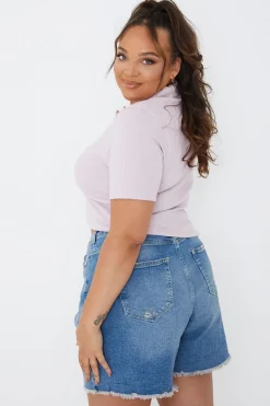 Mid Wash Ripped Denim Shorts