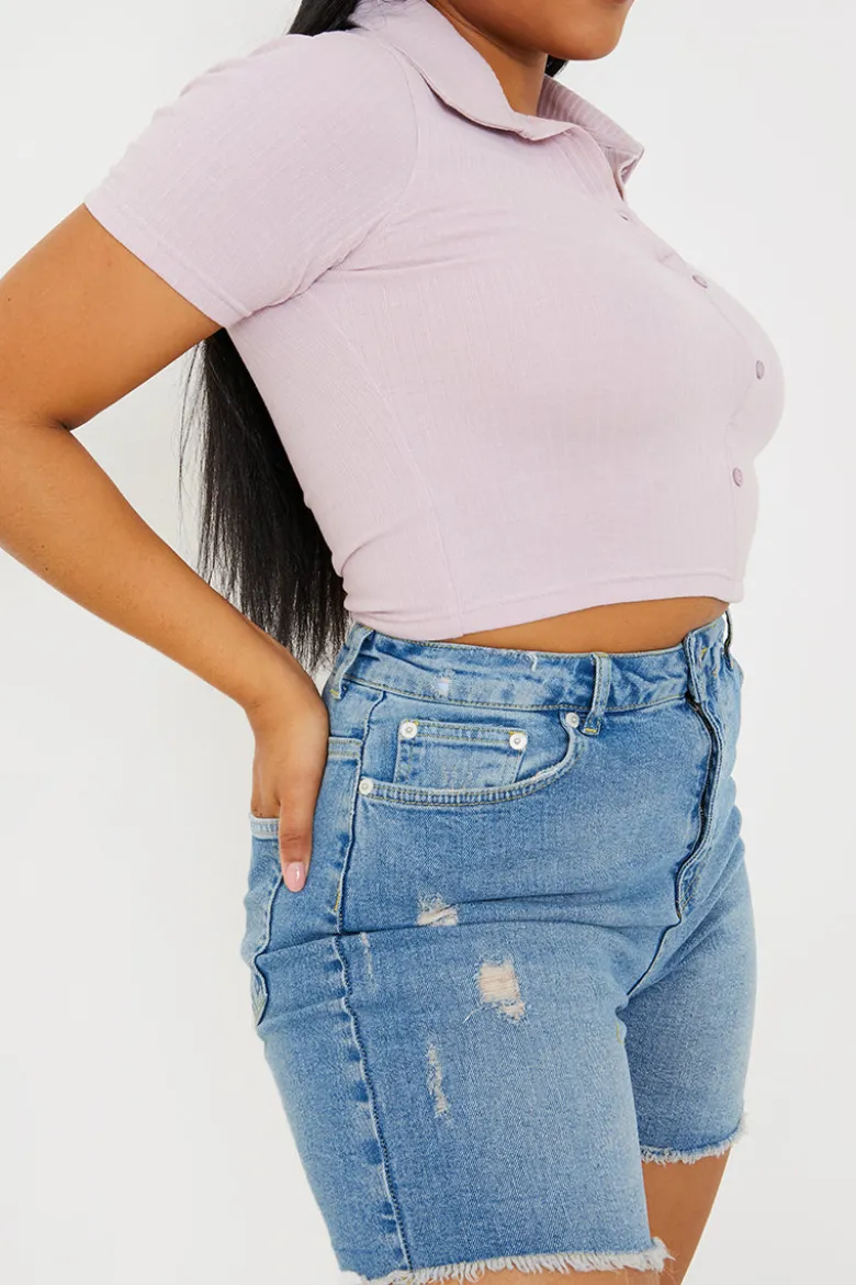 Mid Wash Ripped Denim Shorts