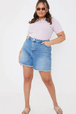 Mid Wash Ripped Denim Shorts