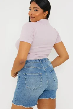 Mid Wash Ripped Denim Shorts