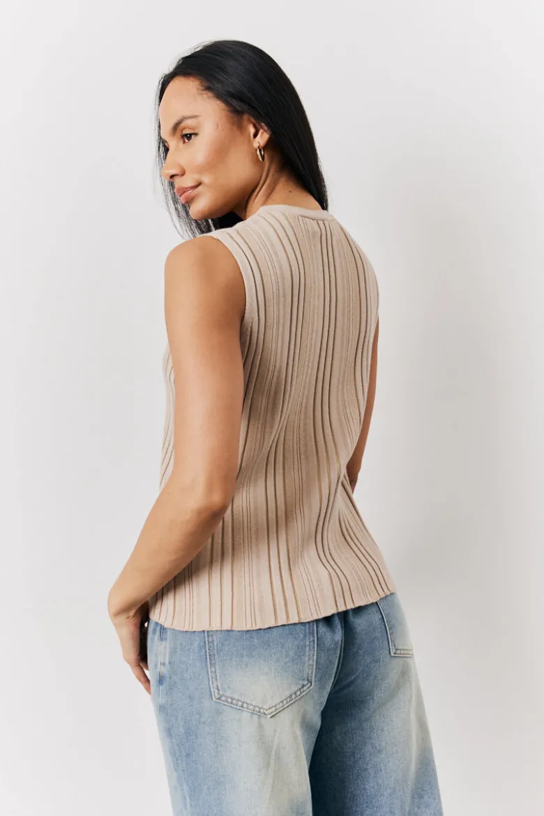 Mocha Ribbed Button Up Knitted Waistcoat