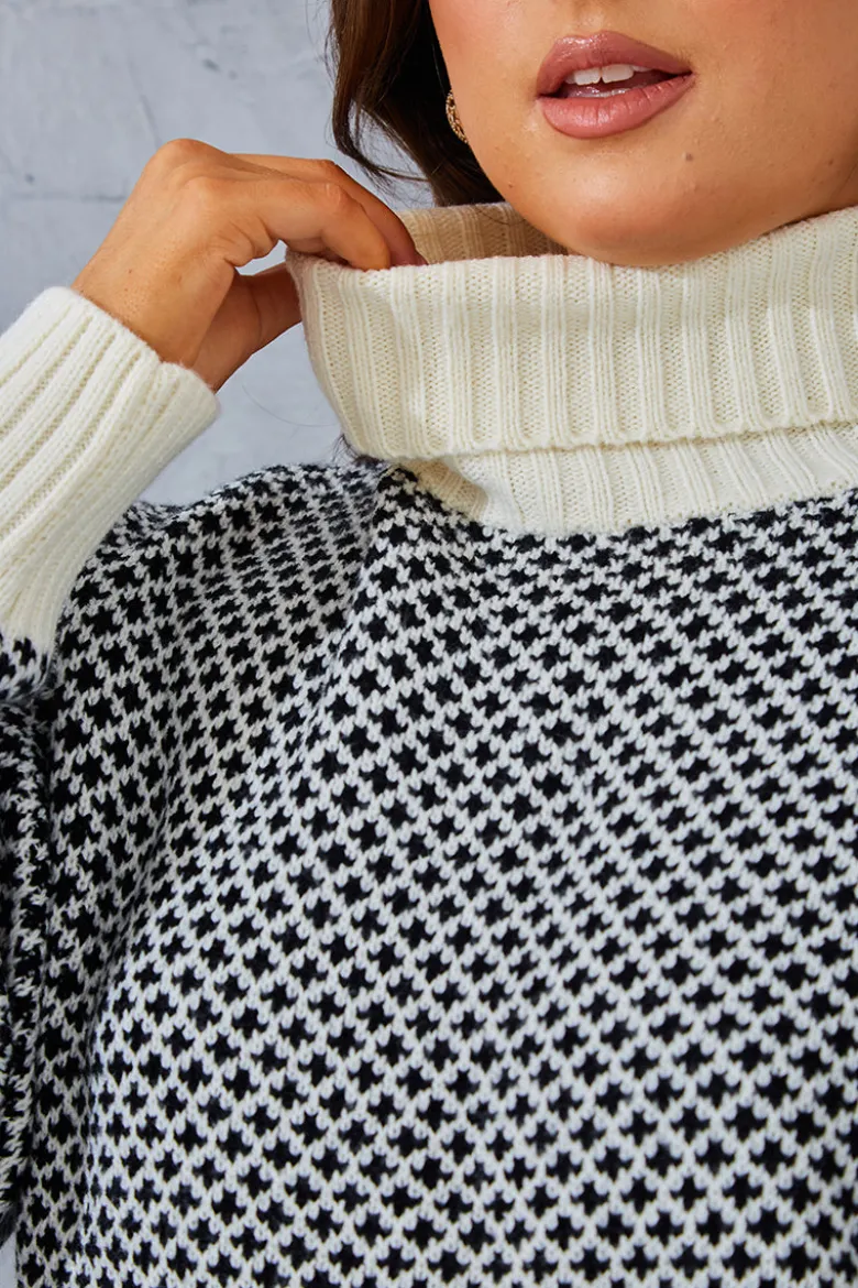 Monochrome Roll Neck Oversized Knit Jumper