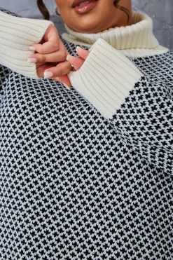 Monochrome Roll Neck Oversized Knit Jumper