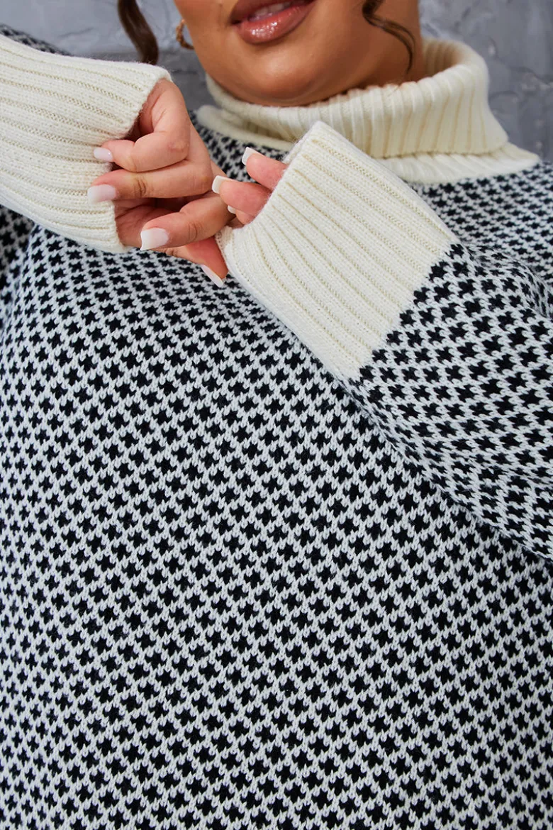 Monochrome Roll Neck Oversized Knit Jumper