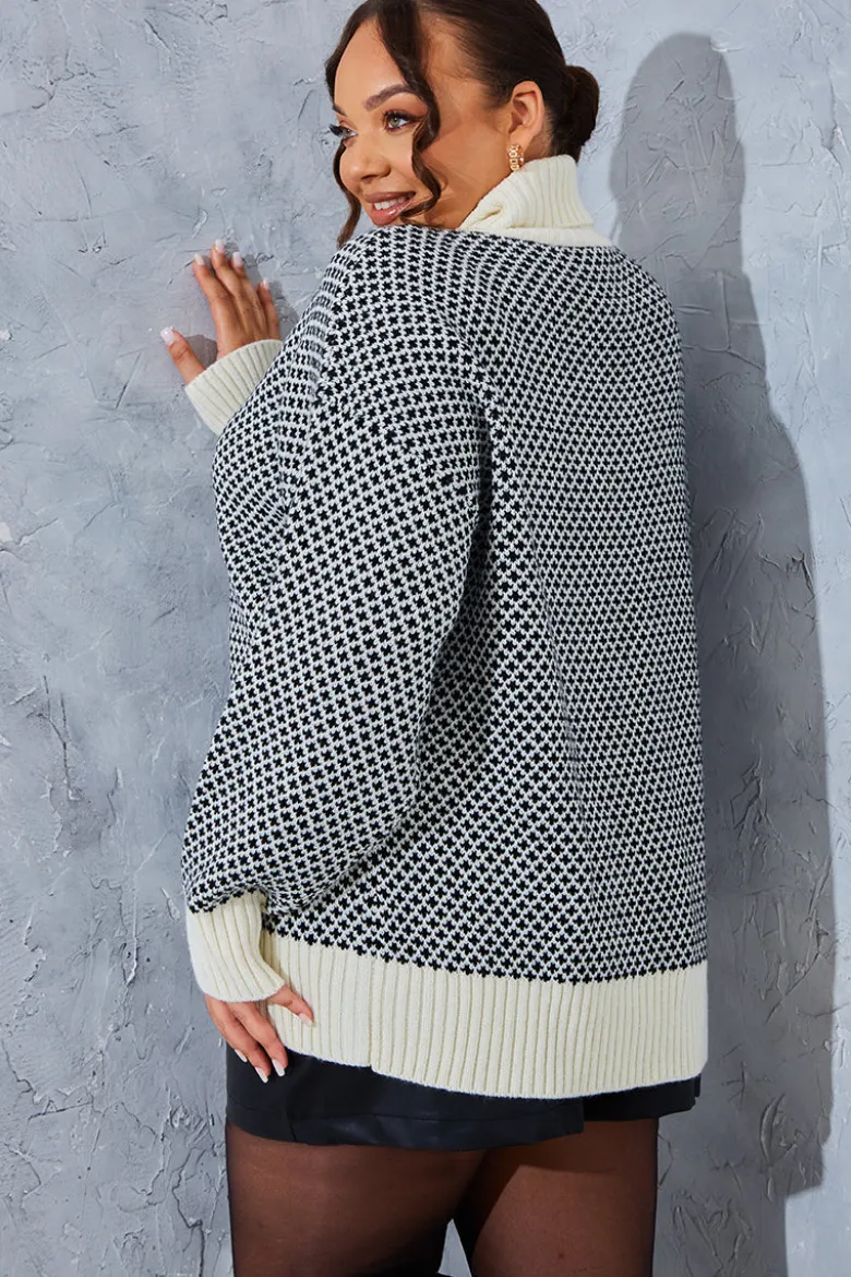 Monochrome Roll Neck Oversized Knit Jumper
