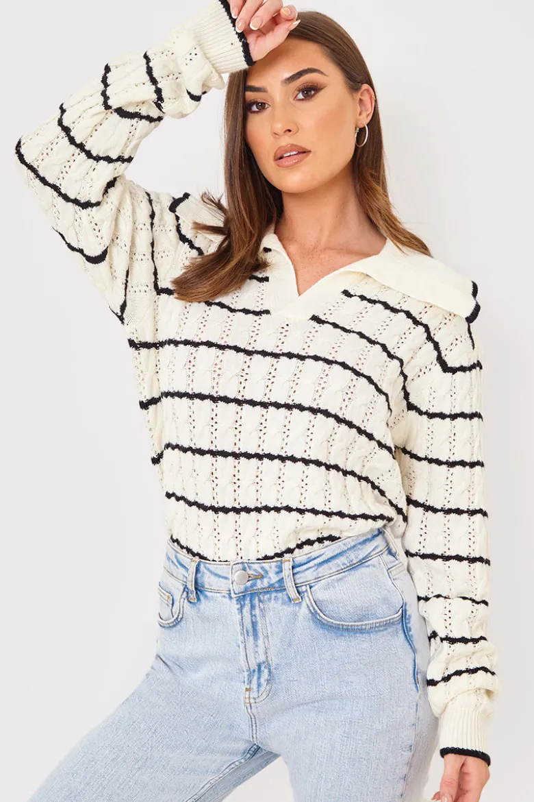 Monochrome Stripe Recycled Pointelle Jumper