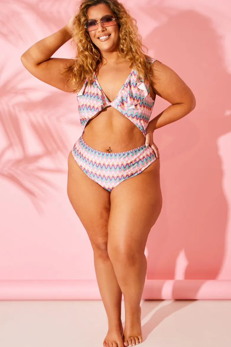 Multi Zig Zag Ruffle Swimsuit