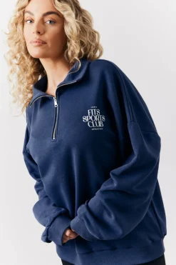 Navy Fits Sports Club Graphic Oversized Half Zip Co-Ord Sweatshirt