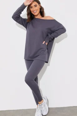 Off The Shoulder Long Sleeve T Shirt And Legging Set