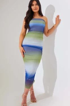Ombre Mesh Bandeau Midi Dress
